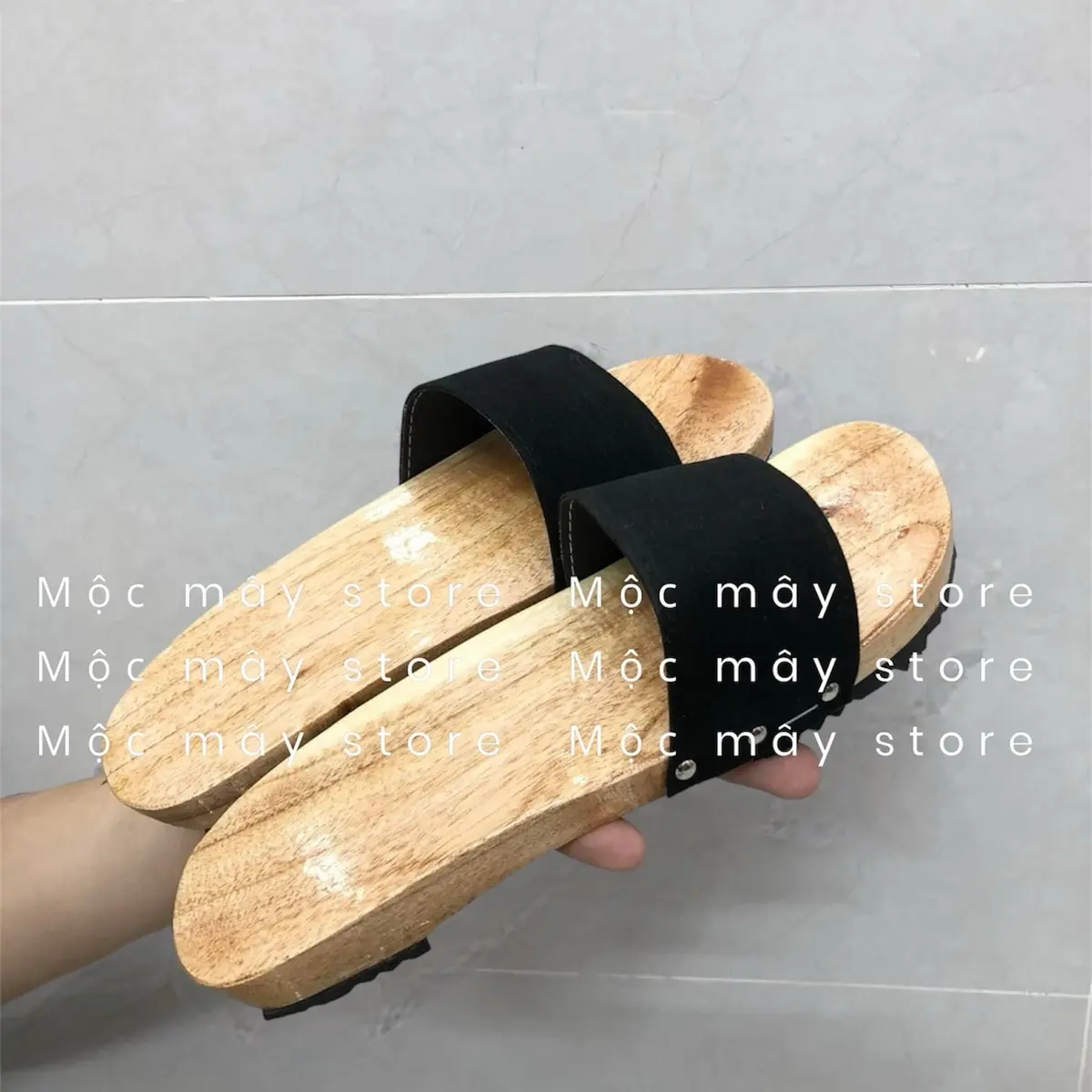 Guốc mộc F1 mix quai nhung truyền thống 2 phân nữ - Mộc mây store