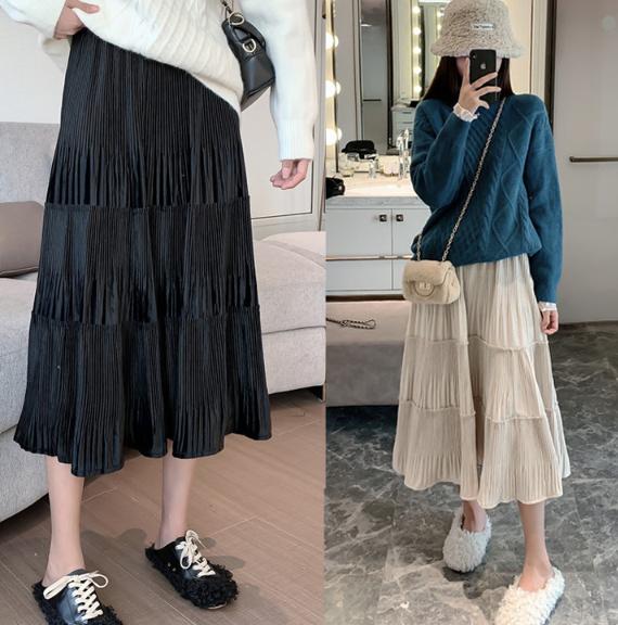 Chân váy bầu dài nhung nỉ CV21-2 màu lựa chọn- hợp mặc mùa thu, đông Đầm Bầu chân  váy