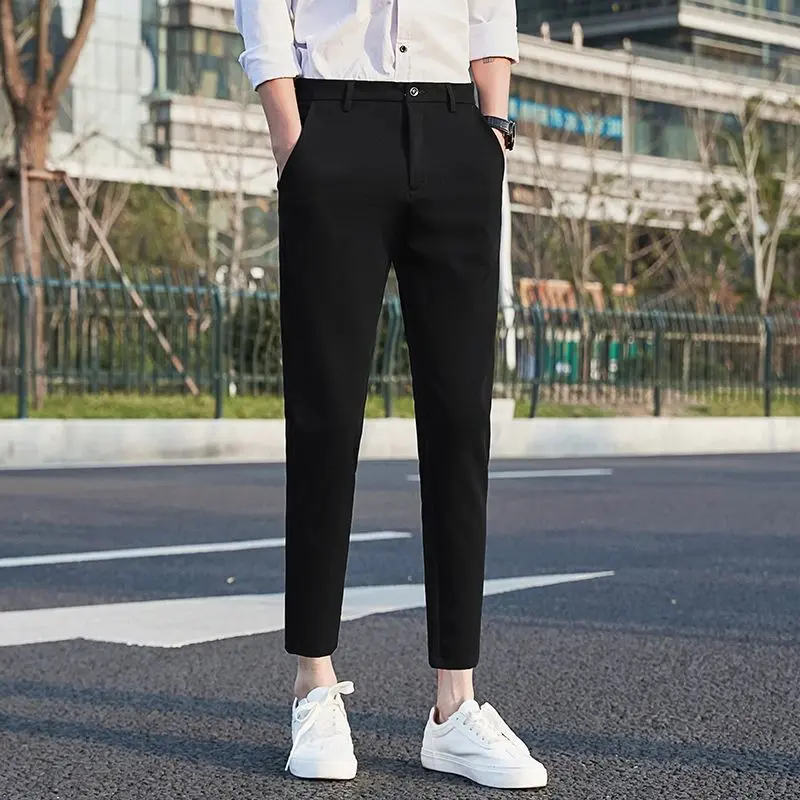 Quần Cropped Xén, Dáng Ôm, Dành Cho Nam Giới, Quần Thường Ngày Ống Côn, Phong Cách Hàn Quốc, Quần Âu Nhỏ Hợp Xu hướng Dễ Phối Đồ Thích Hợp Cho Mùa Thu, Hợp Xu hướng, Năm 2024