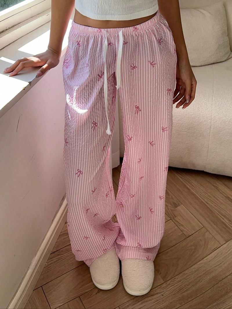 Product Introduction of Women's Striped Print Tie Waist Pants, Casual Comfy Trousers for Daily Wear, Ladies Bottoms for All Seasons, Pajamas 5