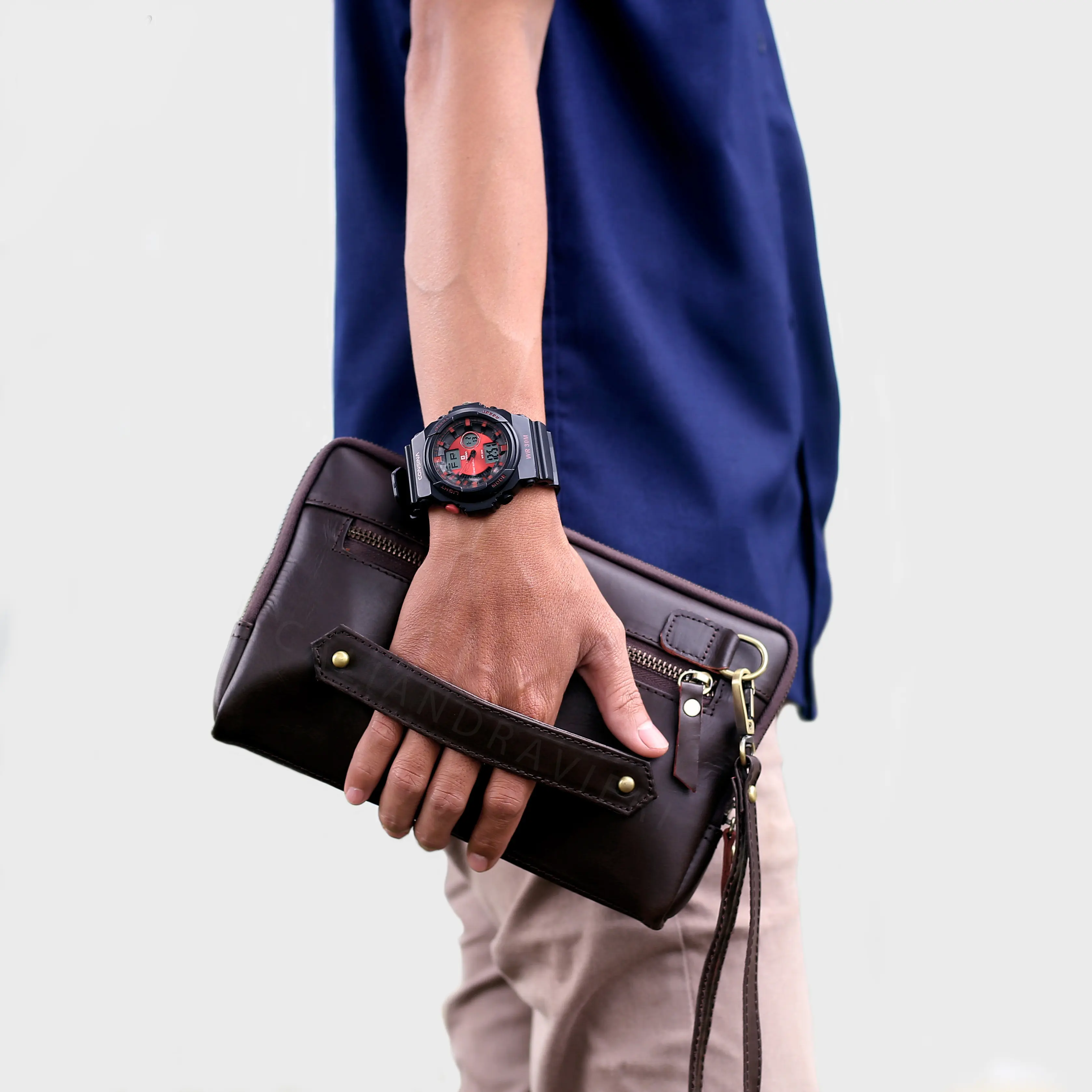 Caliandravieri Clutch Pria Kulit Asli CV1 Ukir Nama Paket Hampers Pria