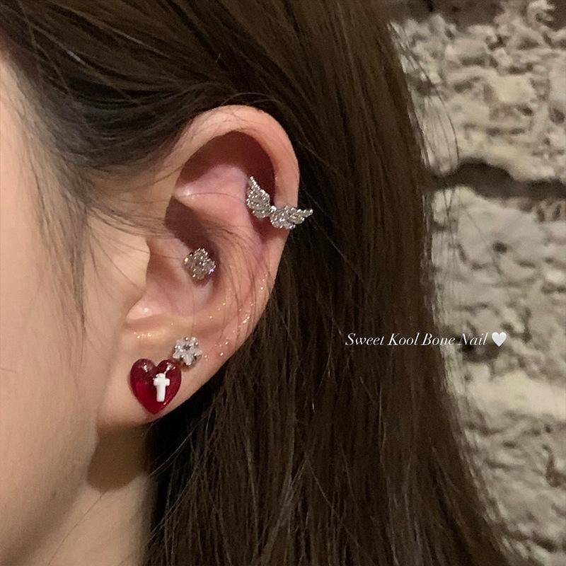 Bông Tai Đinh Tán Trái Tim Đào, Resin Thiên Thần Chữa Bệnh Ngọt Ngào Ngầu Tình Yêu Dễ Phối Đồ Khuyên Tai Đinh Tán Thép Titan Cánh Thiên Thần, Dành Cho Phụ Nữ, Hàng Mới Về 1