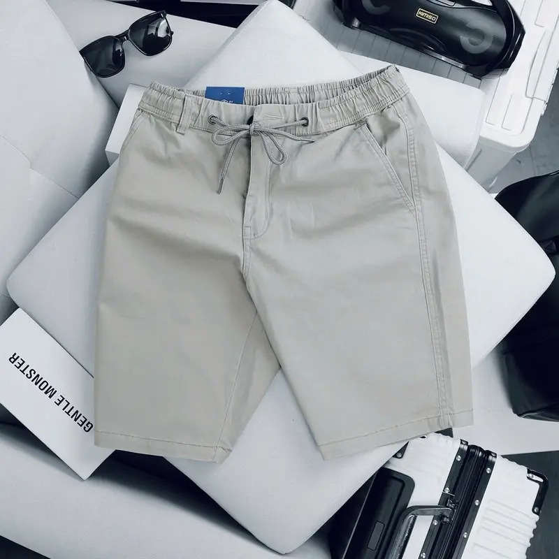 Quần short kaki co giãn  Quần Lửng Có Túi Menswear Nam Cạp Cao Lưng Cao, day kéo khoá đồng 5