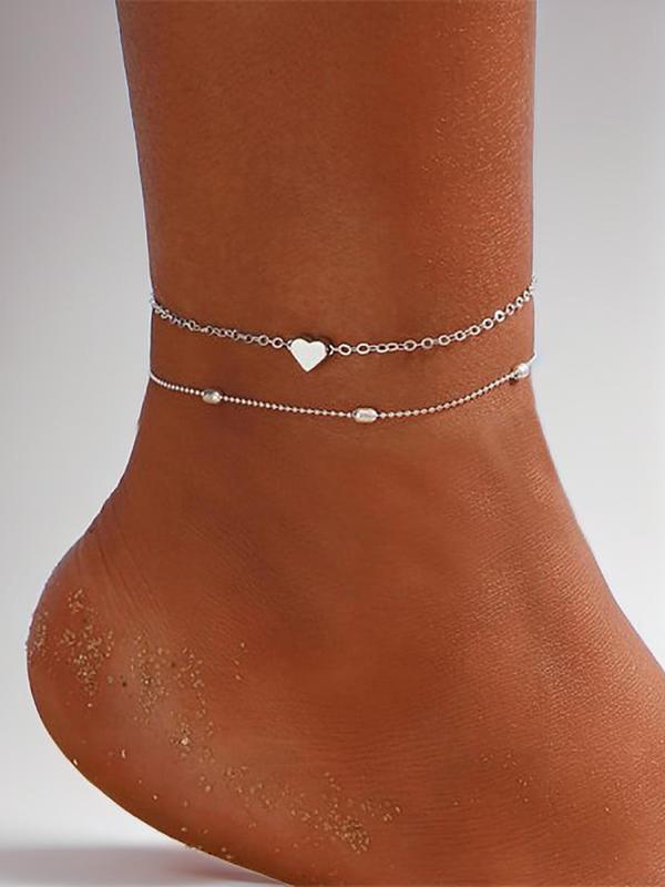 Women's Heart Decorated Double Layered Anklet, Simple Multilayer Anklet for Women, Boho Style Anklet for Summer Beach Vacation, Fashion All-match Body Clean Girl Jewelry for Women for Gift, Fashion Accessories, Valentine's Day, Gift 8