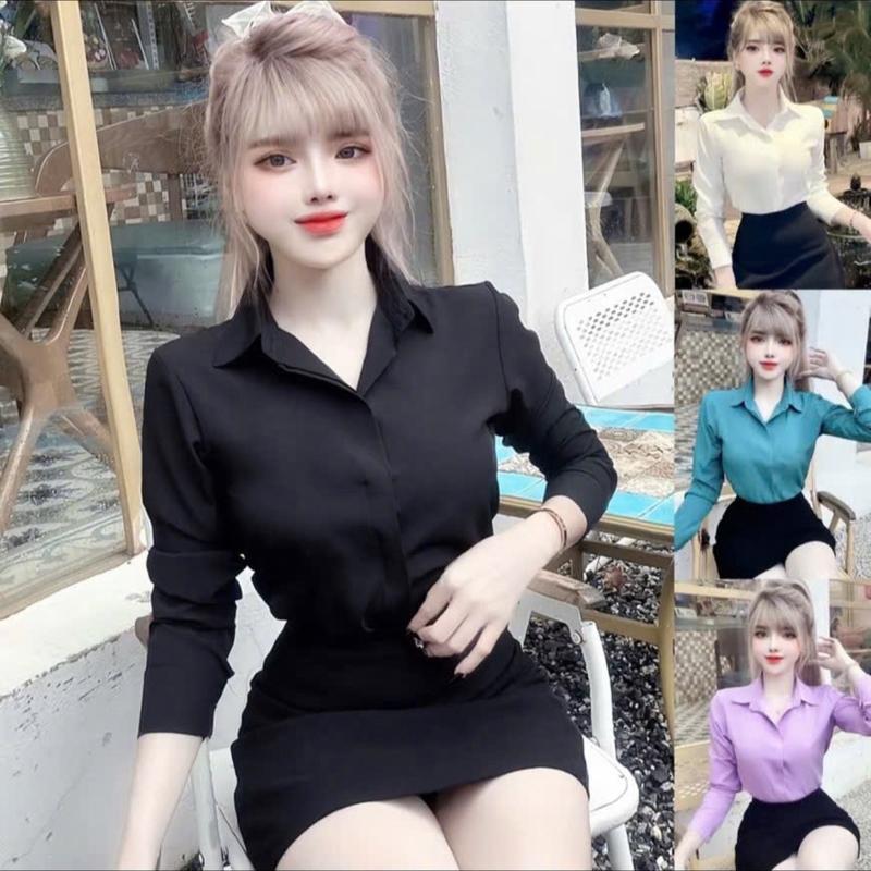 Áo Sơ Mi Công Sở Tay Dài Nẹp Giấu Nút Women - Top Nữ Sơ Mi