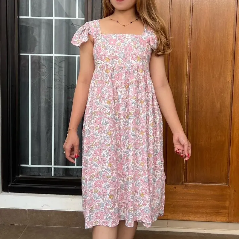 Queen Summer Dress Ruffle Babydoll Motif Pendek Wanita Casual Fit Rayon Premium LD 120 3