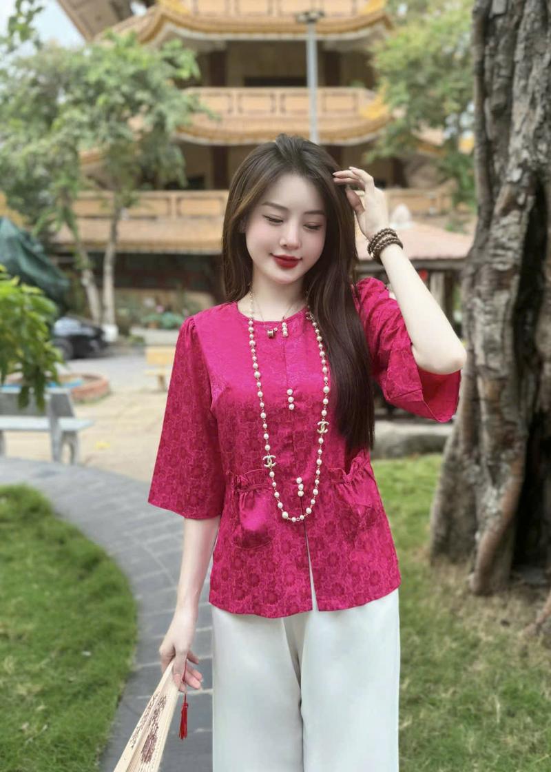 Product Introduction of Tịnh Tâm 13- Set Lụa Gấm Tô Châu Lụa Gấm Cao Cấp Cổ Tròn Túi Tiền Đính Ngọc Siêu Xinh Phù Hợp Đi Lễ Chùa Kem Áo Women Top 29