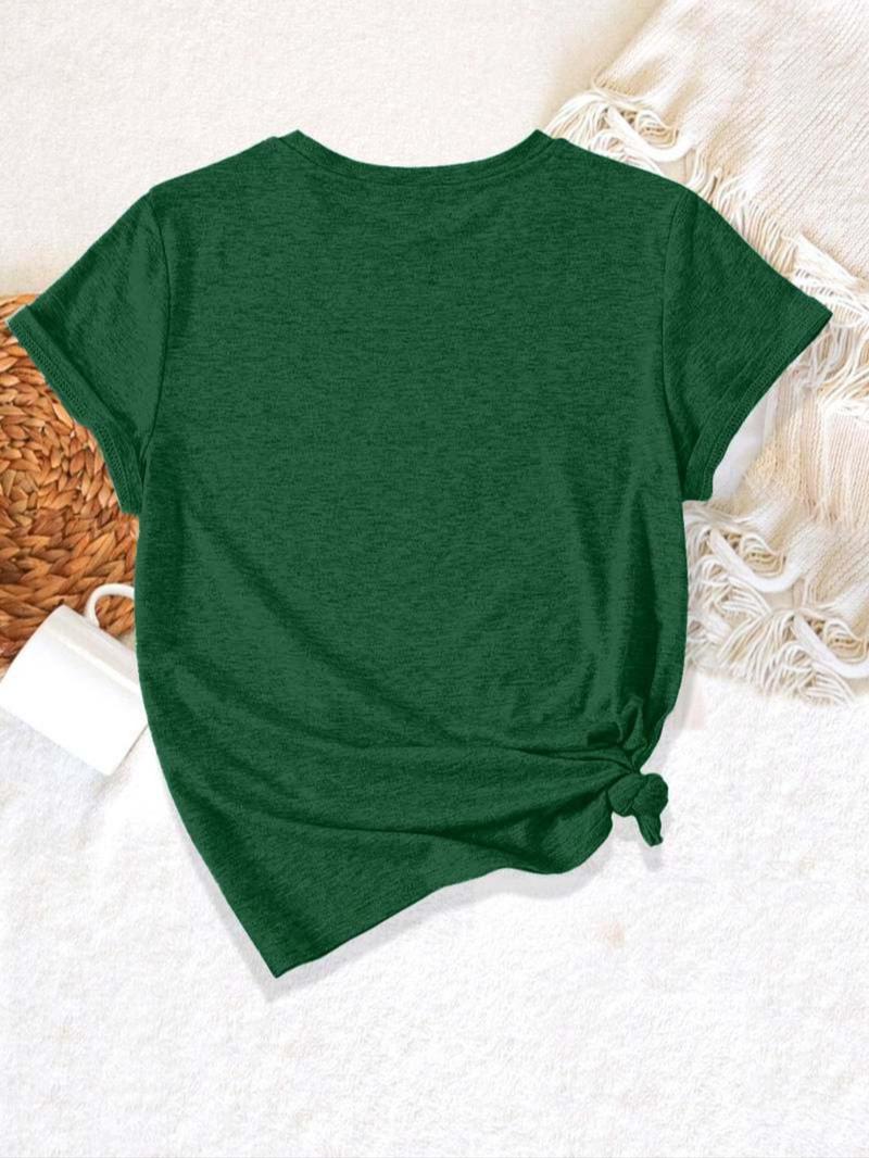 Product Introduction of 【Plus Size】 Letter & Cowboy Hat Print Round Neck Tee, Fashion Casual Crew Neck Short Sleeve T-shirt for Daily Holiday Vacation Outdoor Wear, Women Clothing for All Seasons 9