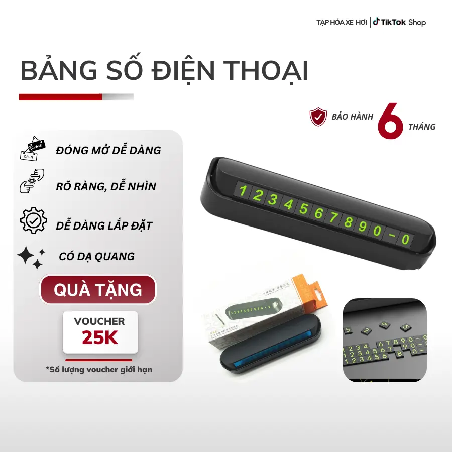 Bảng số điện thoại ô tô đặt taplo có dạ quang