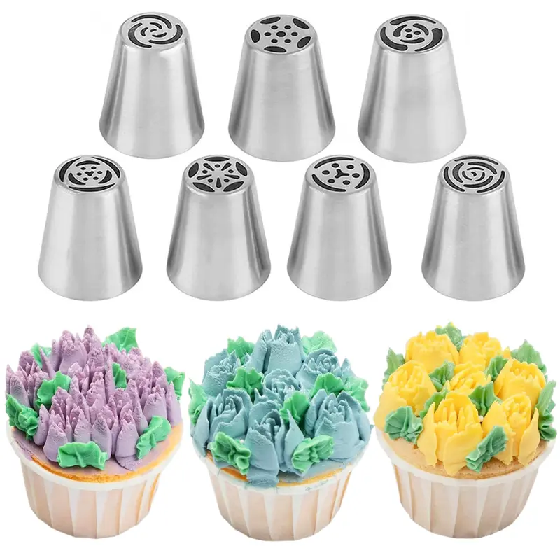 Stainless Steel Flower Frosting Nozzle (7 Counts), Flower Frosting Nozzle, Cake Decorating Tool, Pastry Decorating Tool, Kitchen Accessories 0