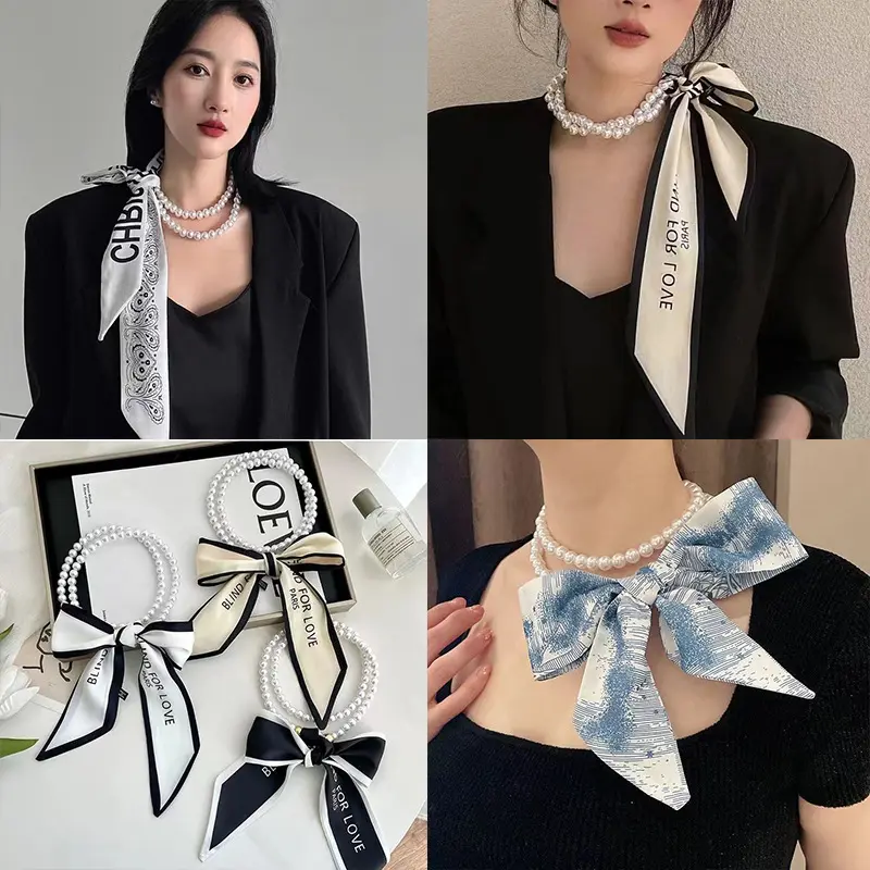 Bộ Vòng Cổ, Ngọc Trai Và Khăn Lụa, Đa Năng, Khăn Quàng Cổ Thời Trang Pháp, Phụ Kiện Tóc, Kết Hợp Vòng Cổ Voi 0