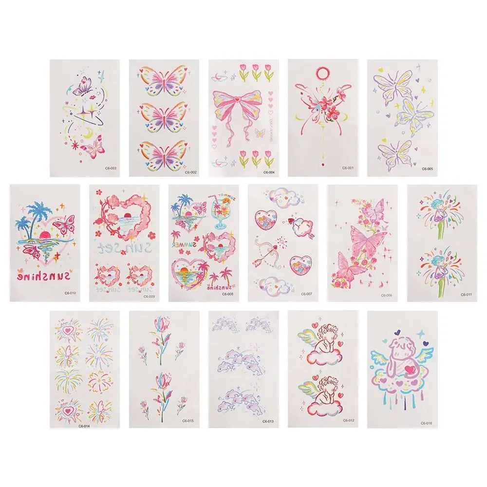 Waterproof Sweet Temporary Tattoo Stickers Cloud Pink Body Art Sticker Butterfly Makeup Tattoo Decals Girls