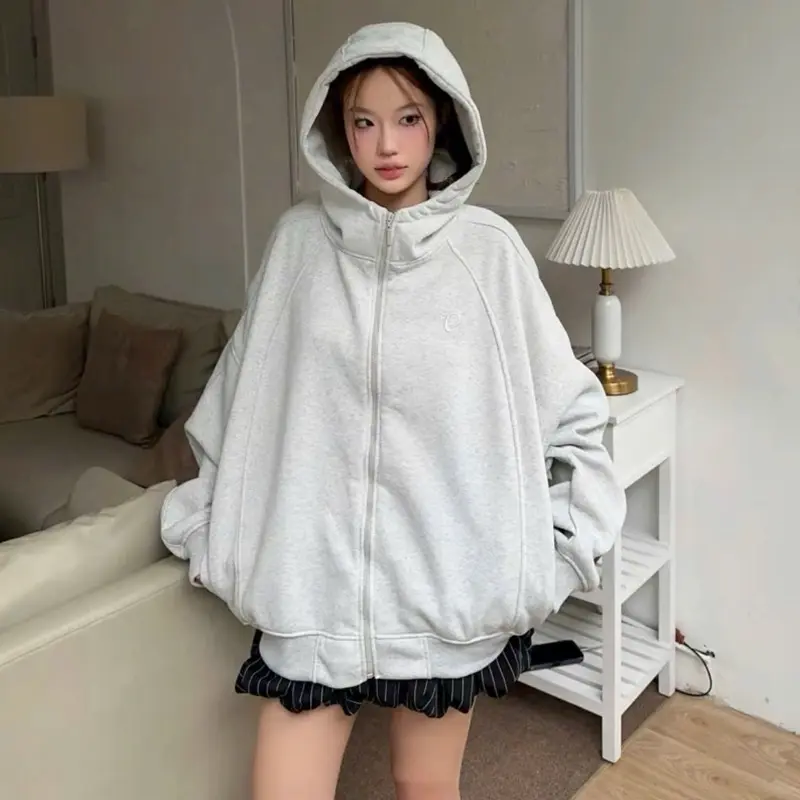 Áo Hoodie zip Nỉ Kéo Cổ Cao - áo khoác dây kéo cổ cao thêu ngực