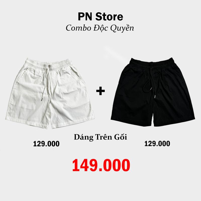 Combo 2 Quần Short Kaki Dù PN Store Dáng Trên Gối Bản Nâng Cấp Đường May Menswear Nam Kem Nhung Tre