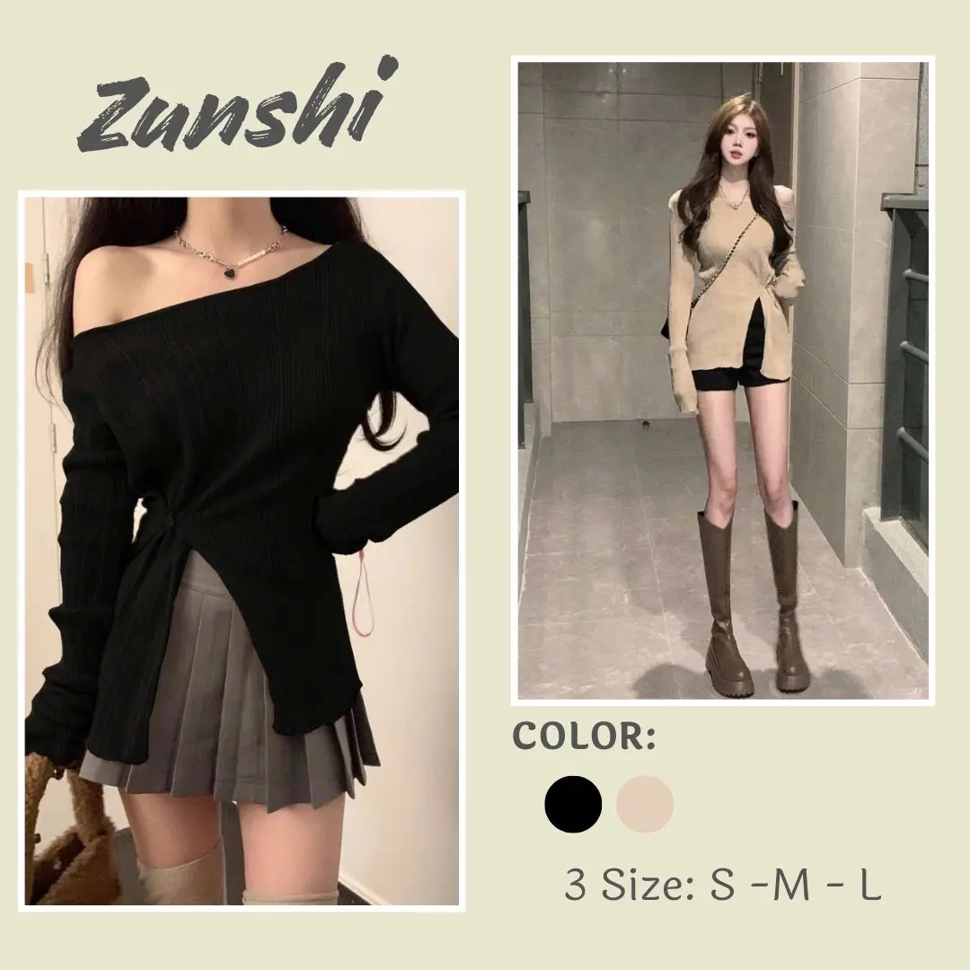 Áo kiểu trễ vai xẻ tà ZUNSHI - Chất thun dày, thiết kế đặc biệt, dễ phối đồ-ZU24