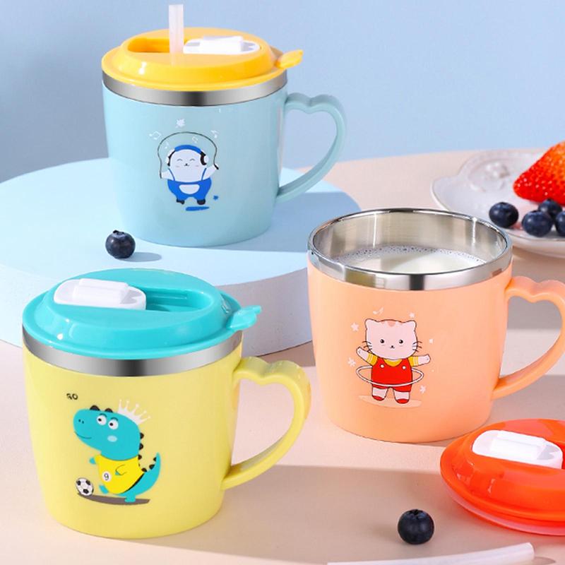 Product Introduction of Cute Cartoon Animal Pattern Stainless Steel Mug, 1 Count 250ml Drinking Cup with Straw, Household Water Cup for Home School Outdoor, Household Kitchen Products 3