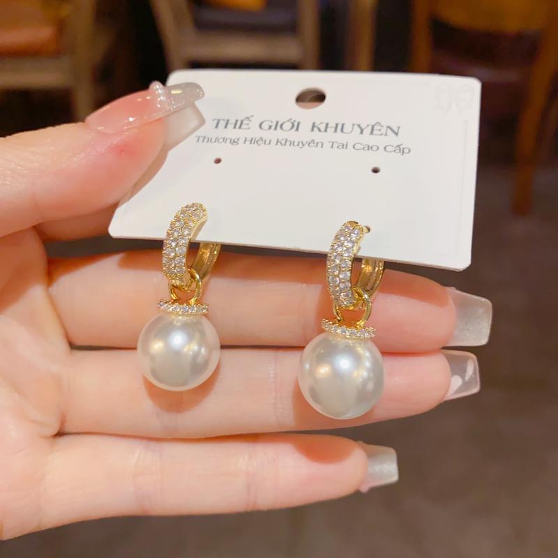 Bông Tai Đi Tiệc Bản To Đính Ngọc Trai Có Thể Tháo Ngọc Đeo 2 Kiểu, Hoa Tai Cao Cấp Thế Giới Khuyên phụ kiện Mạ Vàng 18K