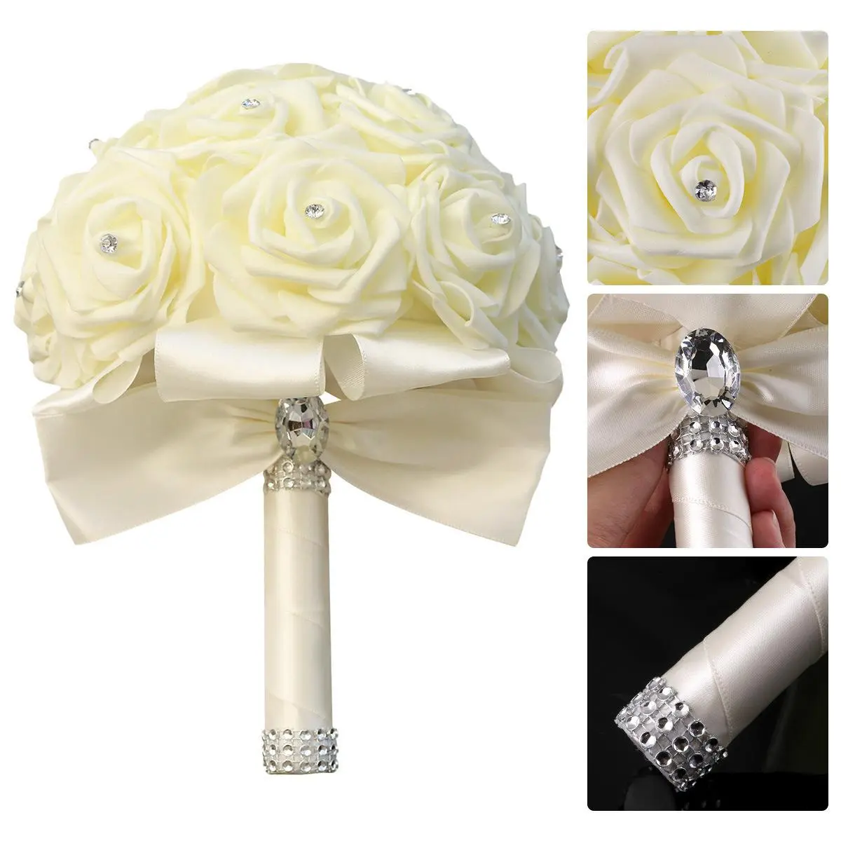 Cheapest PE Rose Bridesmaid Wedding Foam Flowers Rose Bridal Bouquet Ribbon Fake Wedding Bouquet Decor Decorative