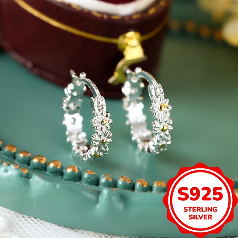 [Silver | Cute] 925 Sterling Silver | Cute Daisy Huggie Hoop Earrings For Girls Women | For Daily Jewelry Birthday Christmas Gifts (2.6g) 6