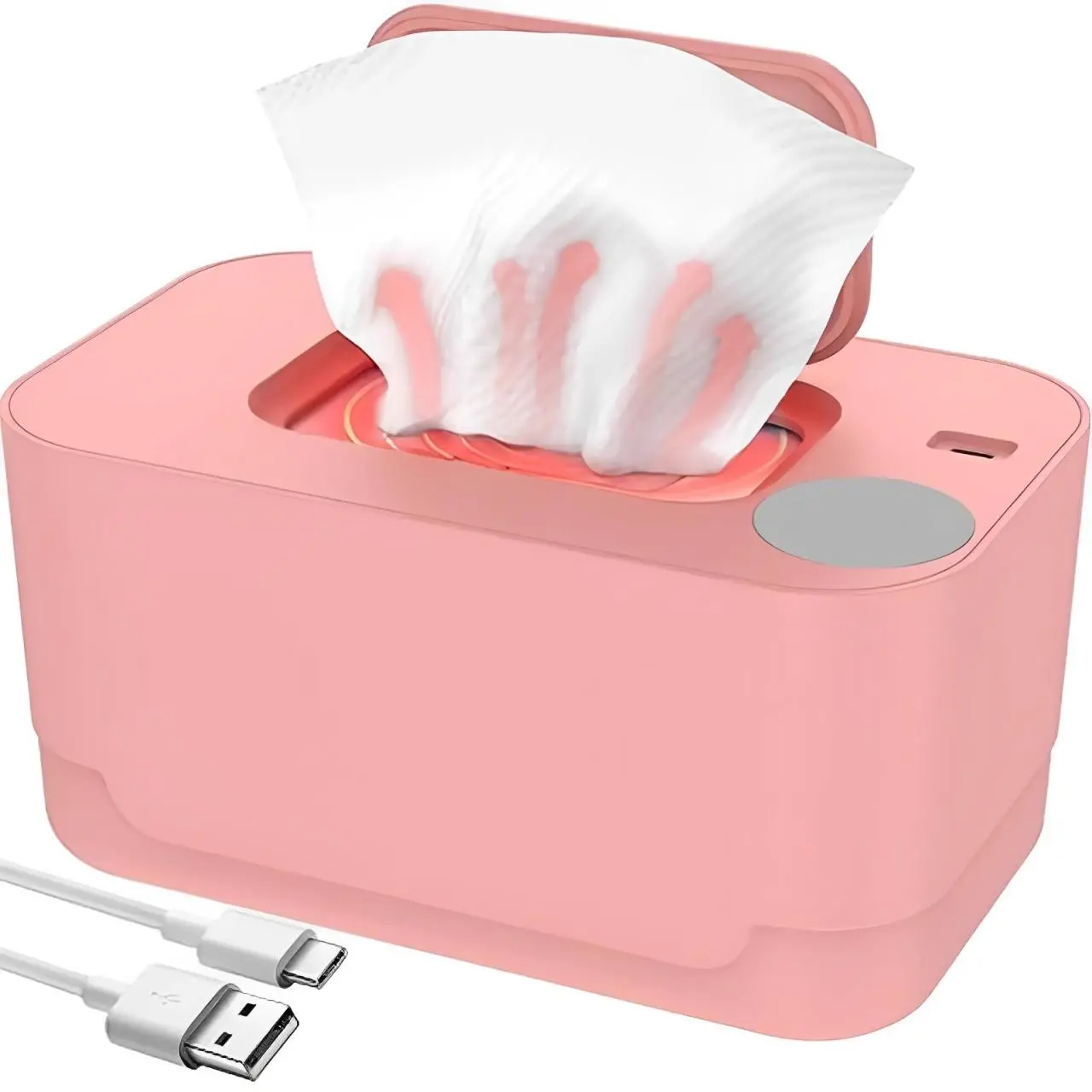 Tissues Supplies, Smart Wet Tissue Warmer, Portable USB Rechargeable Thermostat Insulated Tissue Box for Home Office Travel [without Tissue]