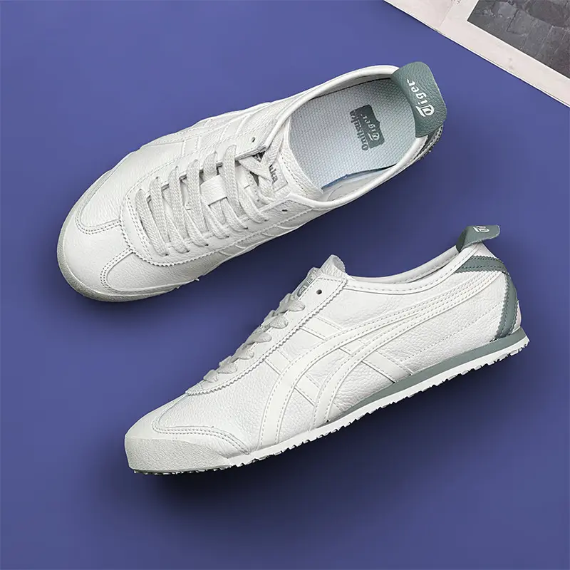 mexico 66 Shoes Breathable and Comfortable Leather Shoes Fashion Men's and Women's Anti Slip Sports Shoes Cream White/Back Green