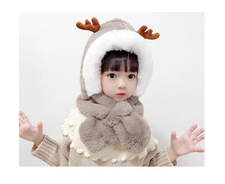 Product Introduction of Winter new children's hat scarf combination male and female children warm plush cute baby deer antler ear protection hat 11