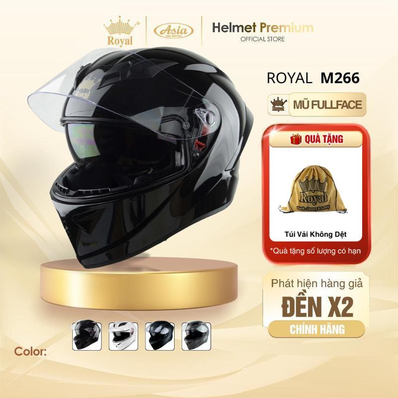   Full Màu  Mũ Bảo Hiểm Fullface Nam Nữ Royal M266 - 2 Kính Chống Nắng Thông Gió Thời Trang Vỏ Nhựa Abs Chống Va Đập Bảo Hành 12 Tháng 