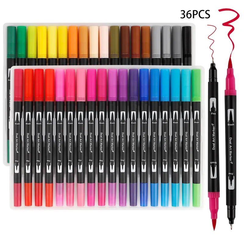 Dual Tip Brush Pen, 1 Set Colorful Flexible Felt-tipped Artistic Markers, Stationery for Adults & Students, Art Supplies for Drawing, Sketching, Calligraphy, Painting, Best Friend Gifts, Touch Markers, Gift Sets 6
