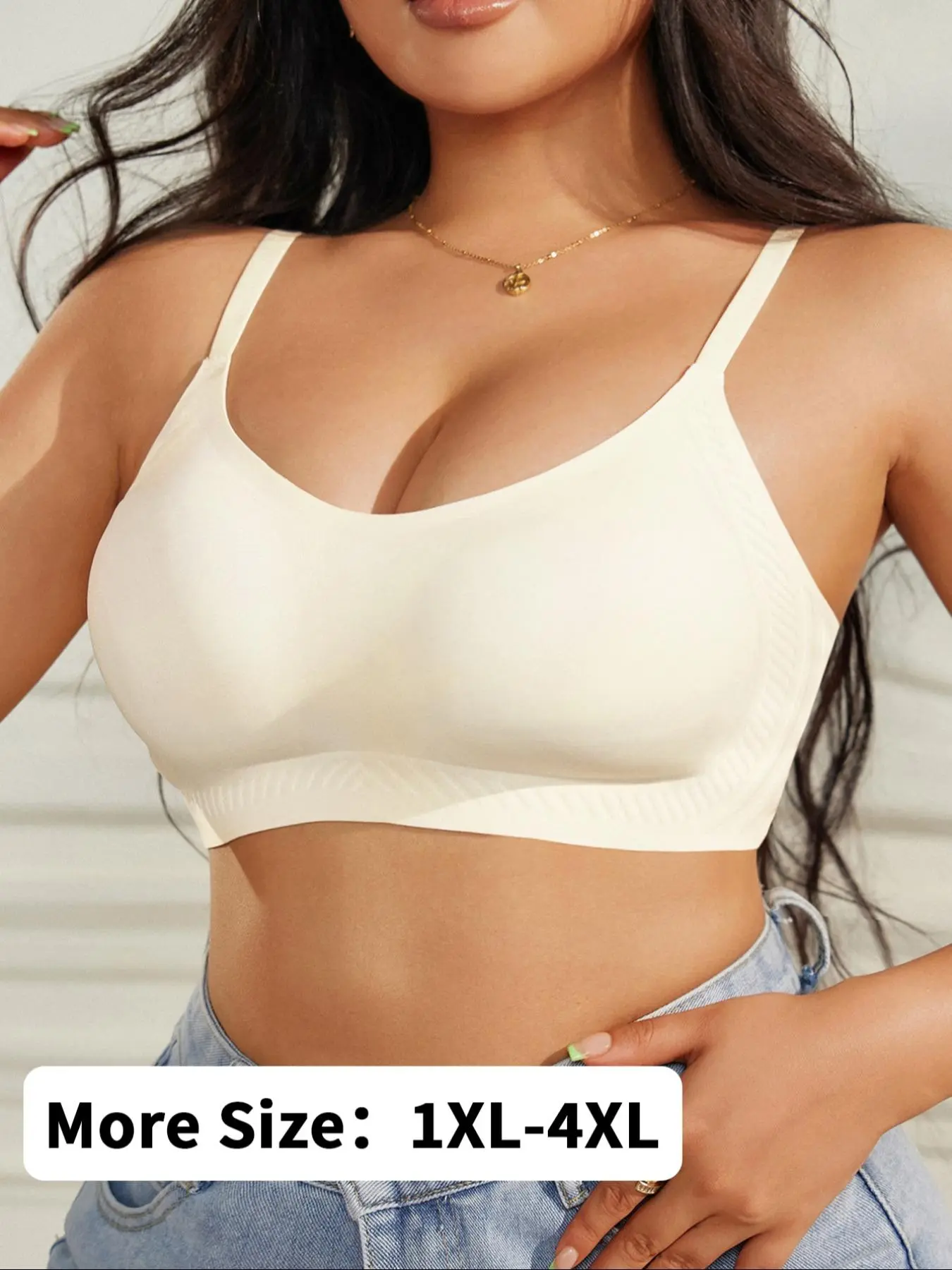 【Plus Size】 Solid Wireless Push Up Bra, Adjustable Strap Breathable Seamless Bralette, Women's Lingerie for Daily Wear