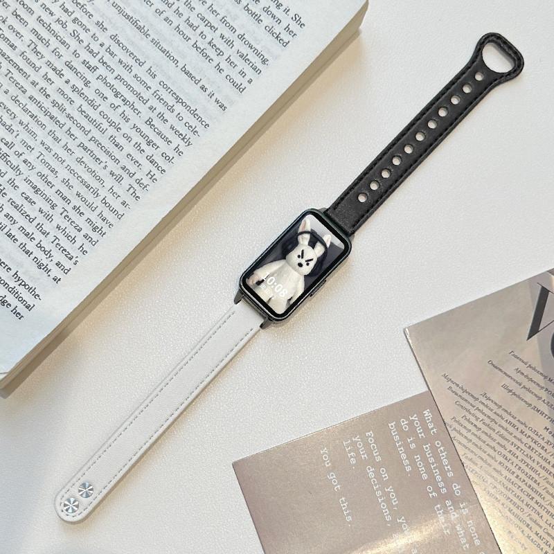 Soft Leather Strap for Huawei Band 10 9 8 Strap Sport Replacement Watchbands Metal Double Nail Buckle Brecelet Wanita Band Wristband Tali Jam Tangan Smartwatch for Huawei Band 10 9 8 NFC