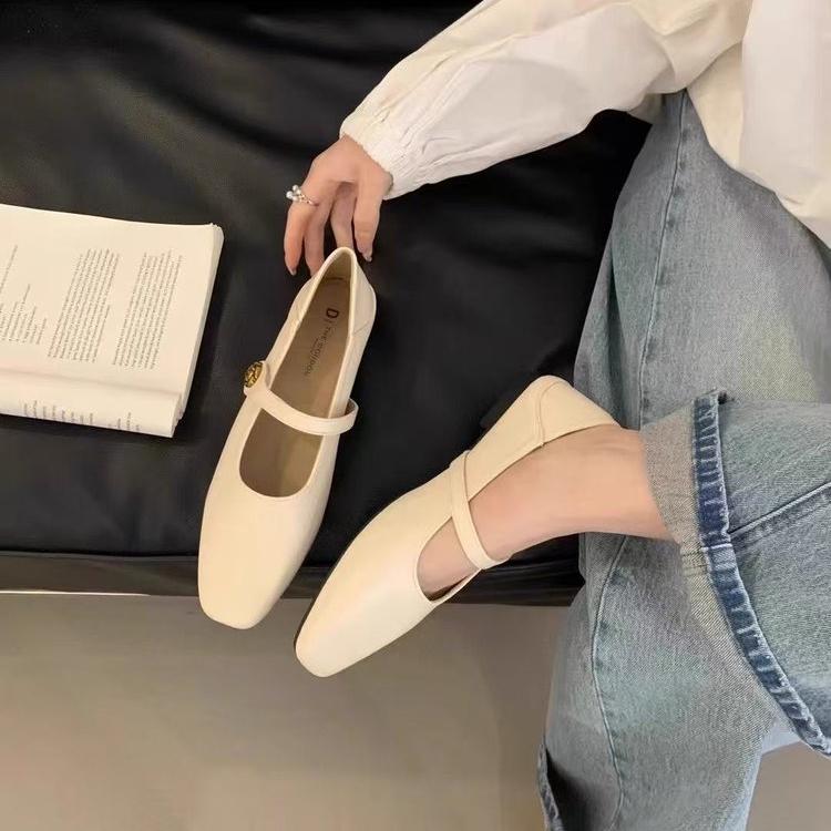 Giày Đế Bằng, JINxCHOY SHOES, Phong Cách Cổ Điển Hàn Quốc, Gót Thấp, Chất Liệu PU, Thời Trang Nữ, Thích Hợp Mặc Hàng Ngày, Thoải Mái, Thường Ngày, Chống Trượt, Chống Mài Mòn, Màu Trơn, Thiết Kế Velcro Lười Biếng, Giày Mueller 8
