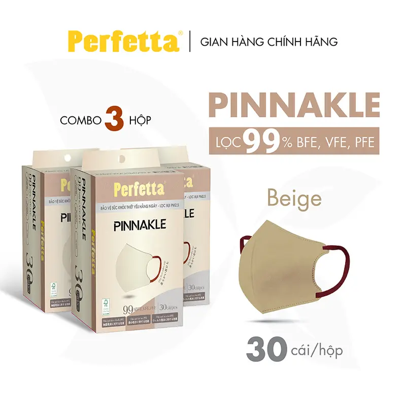 Combo 3 Hộp Khẩu Trang Cao Cấp Perfetta Pinnakle, 3 Lớp Kháng Khuẩn, Chuẩn From 3d Thời Trang (30 cái/hộp) 2
