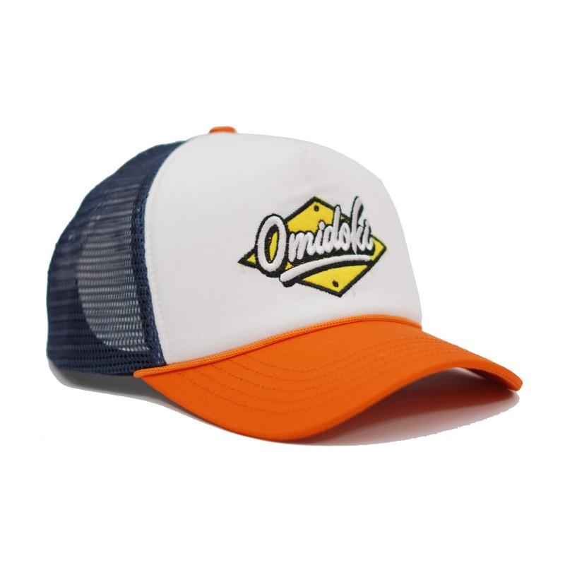 Topi Jaring Omidoki Trucker Hat Orange Navy Putih