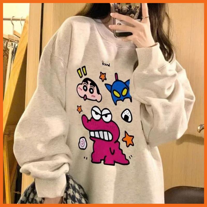 Product Introduction of Áo sweater nỉ form rộng chất nỉ in hình Shin ôm cún phong cách Hàn Quốc cho nữ 10