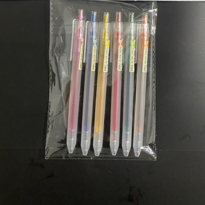  VỈ 6 CÂY BÚT BI NƯỚC MỰC GEL BẤM NHIỀU MÀU 0.5MM DELI XINH XẮN NHANH KHÔ TRƠN LÂU HẾT MỰC EG118 