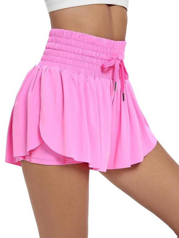 Women's Solid Drawstring High Waist Sports Shorts, Casual Shirred Shorts for Yoga Athletic Workout Running, Gym Clothes, Basic Gym Shorts Minimalist Comfort Bottom, Crz Yoga Running Shorts, Workout Shorts, Activewear