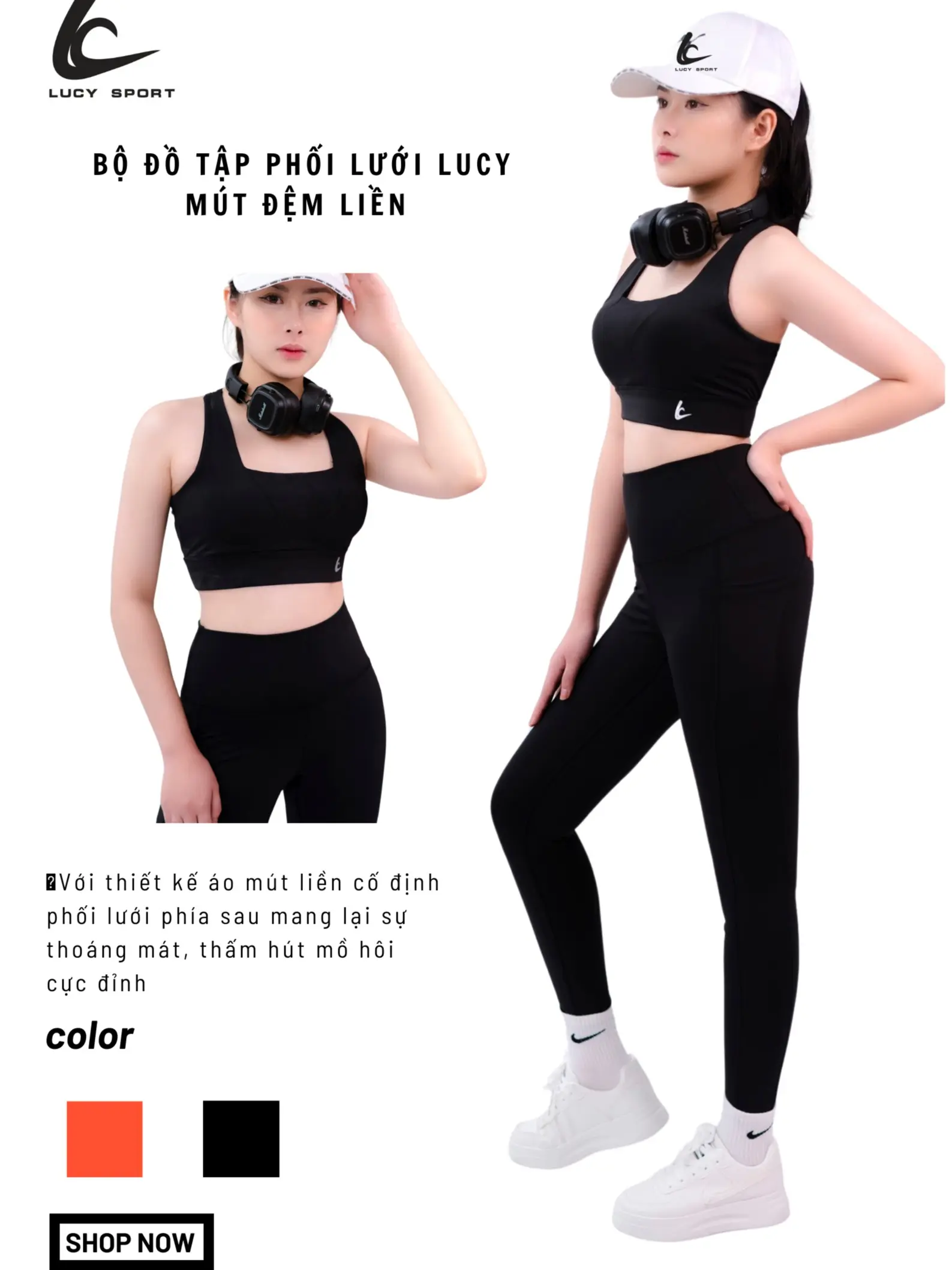 Bộ đồ tập thể thao gym yoga pilates phối lưới_áo bra đệm liền cố định, quần legging cạp cao nâng mông co giãn thấm hút