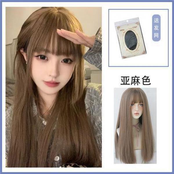 Tóc Giả Tóc Dài Nữ, Trùm Đầu, Màu Đen Tự Nhiên, Tóc Thẳng Dài, Tóc Mái Bằng Không Khí, Thích Hợp Cho Khuôn Mặt Tròn, Thanh Lịch, Dài Trung Bình Làm Bằng Tóc Người Nhân Tạo Wig 7