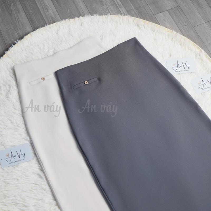  CVSU-33 Chân váy suông cạp trơn túi cơi trước 72cm  chân váy công sở dáng dài qua gối xẻ sau 2 lớp dài 72cm 