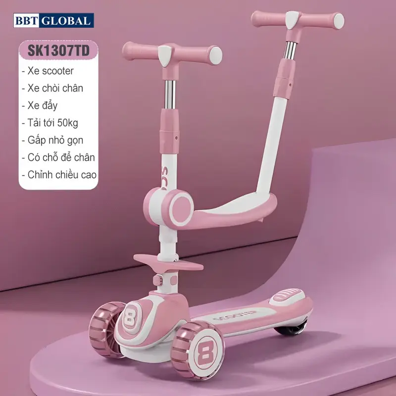 Xe trượt Scooter BBT Global 2 trong 1 cao cấp có tay đẩy cho bé SK1307TD, SK1307 0