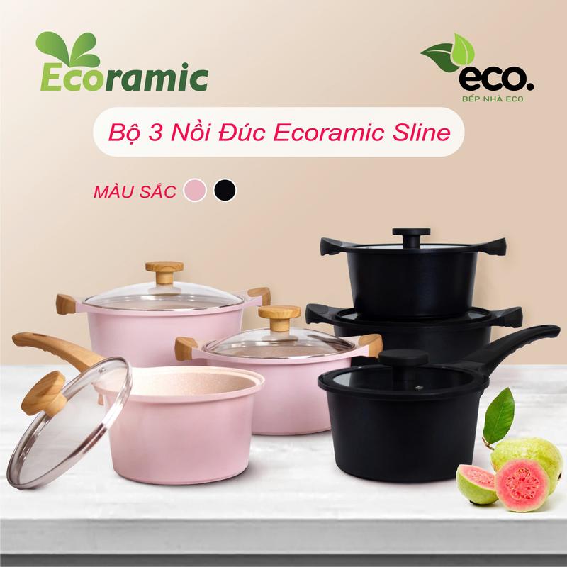 Bộ 3 Nồi Đúc Ecoramic New Sline -  Chống Dính Cao Cấp 6 Lớp, Dùng Cho Mọi Bếp