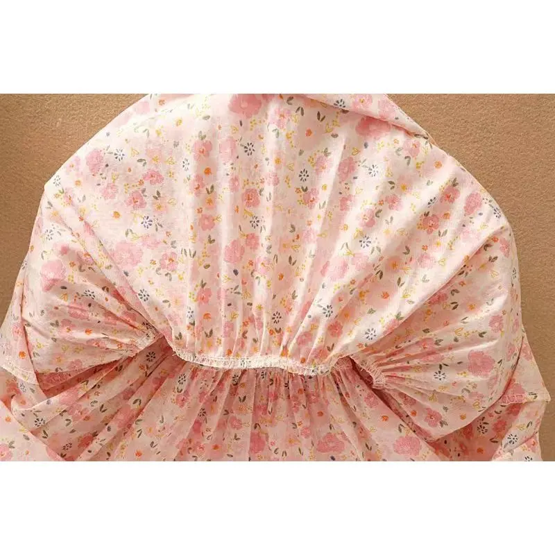 （COD）dress Korea baru untuk anak perempuan kecil - Motif bunga yang menggemaskan dan hiasan pita, lengan bergembung, bahan lembut dan gaya longgar dress  an gaun  kupu Fashion Baju 6