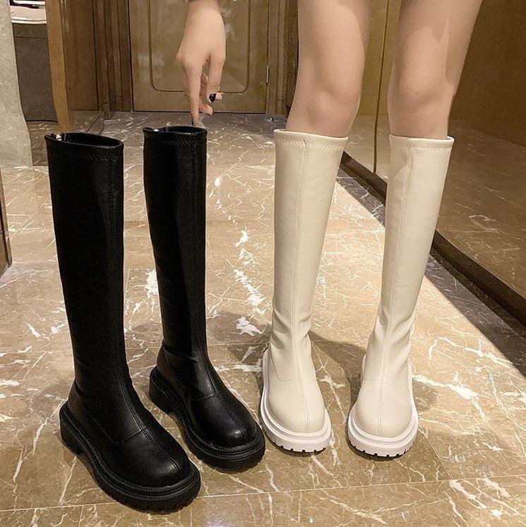 Bốt đùi cao cổ WOMENSTORY lót nỉ giày Boots nữ da PU mềm đế răng cưa 5 cm boot khóa sau thời trang mùa đông MS110 Shoes Cổ Cao