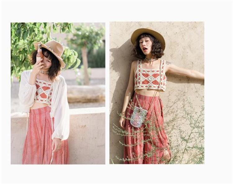 Product Introduction of Bohemian ethnic style small camisole vest embroidered hollow knit short piece for women's sleeveless interior 15