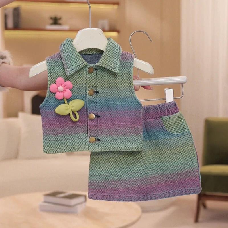 Trang Phục Mùa Hè Cho Bé Gái, Thời Trang Mới Nhất, Trang Phục Denim Lưới, Cỡ Lớn, Sành Điệu, Dành Cho Trẻ Em, Quần Áo Mùa Hè Cho Bé Gái, 2025 0