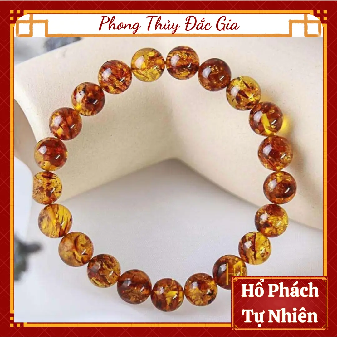 Vòng Tay Hổ Phách Hoa Bay Tự Nhiên Size 10 li - Tặng kèm Hộp và phụ kiện