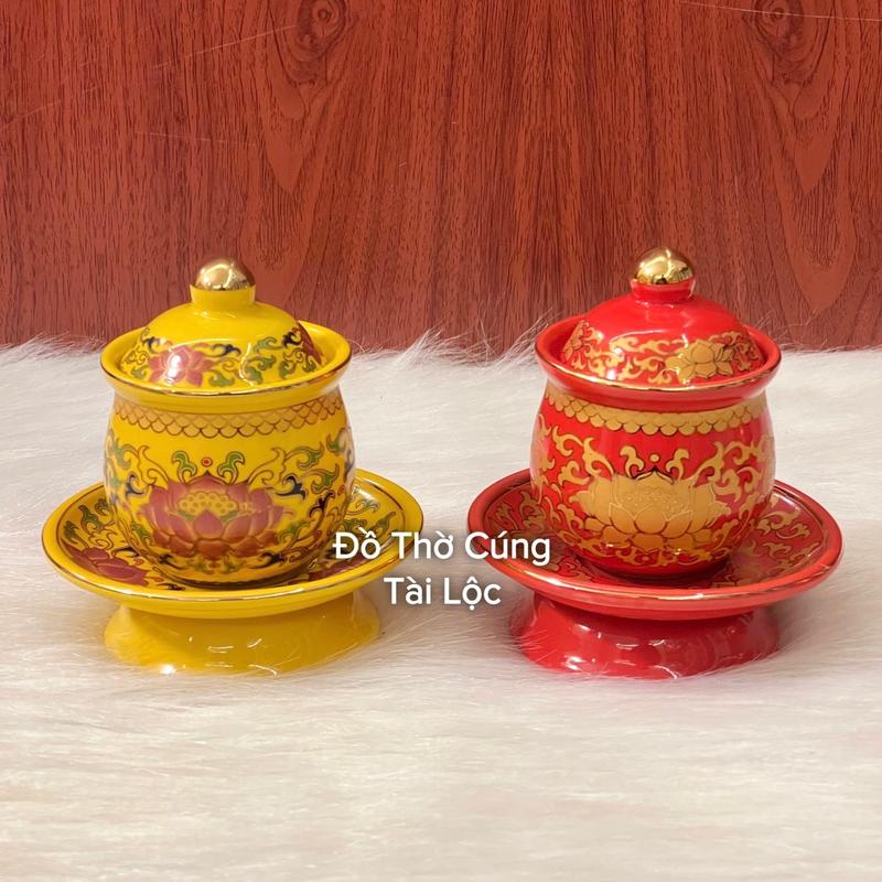 Ly nước có nắp, ly muối, gạo, chung nước cúng phật
