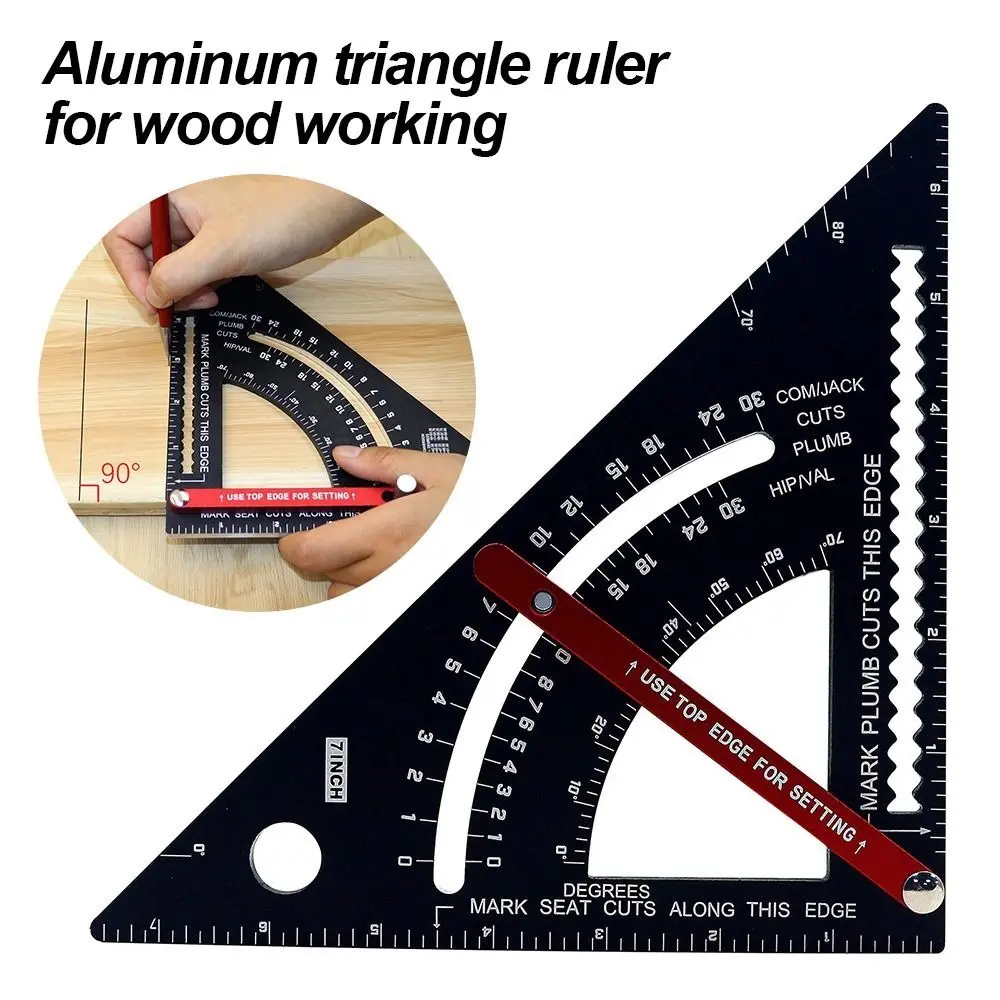 Multifunctional 7 Inch Triangle Ruler Measurement Tool 45 Degree Protractor Aluminium Alloy Carpenter Square Layout Tool Professional Right Angle Ruler Aluminium Alloy