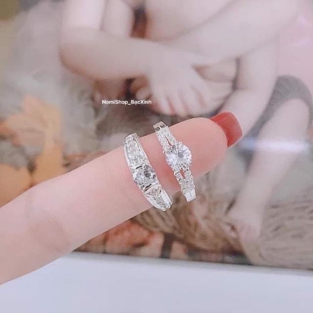  Nhẫn Đôi Bạc ta 2 hàng MAINOMI xinh xắn đẹp mê ly mẫu đồng điệu 