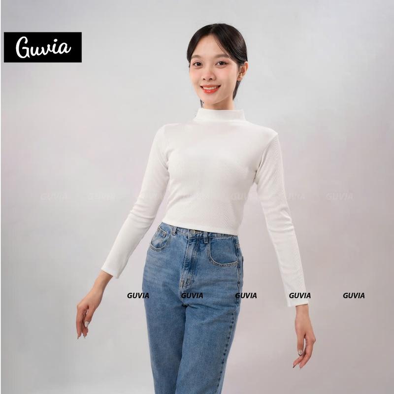 [CR28] Áo Croptop Tay Dài Cổ Lọ Nữ Ôm Body , Áo Thun Gân Kiểu Nữ Dài Tay Women Dáng Ngắn Shirt 7
